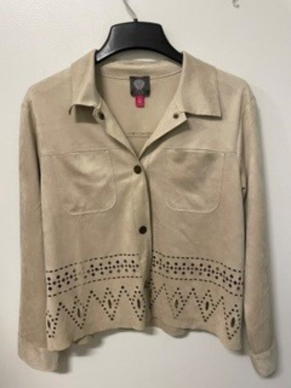 VINCE CAMUTO FAUX SUEDE CUT OUT DETAIL SHIRT JACKET SIZE M